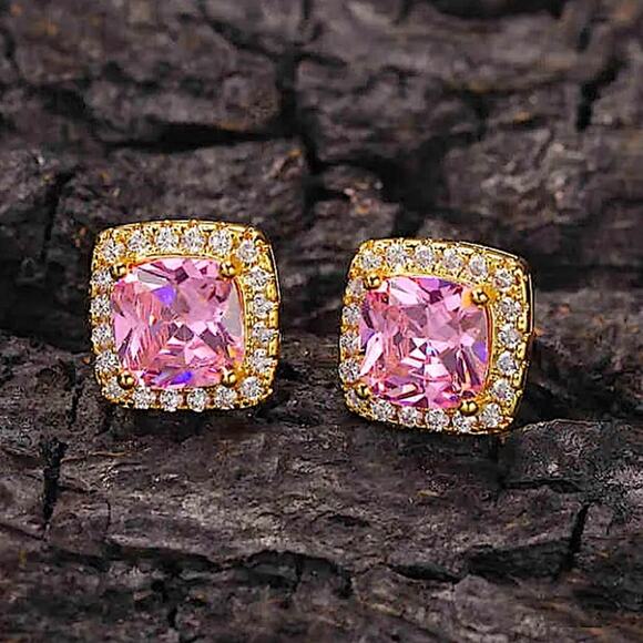 Stampd Jewelry - Pink Gemstone Zircon Stud Earrings, Wedding, Bridal, Anniversary